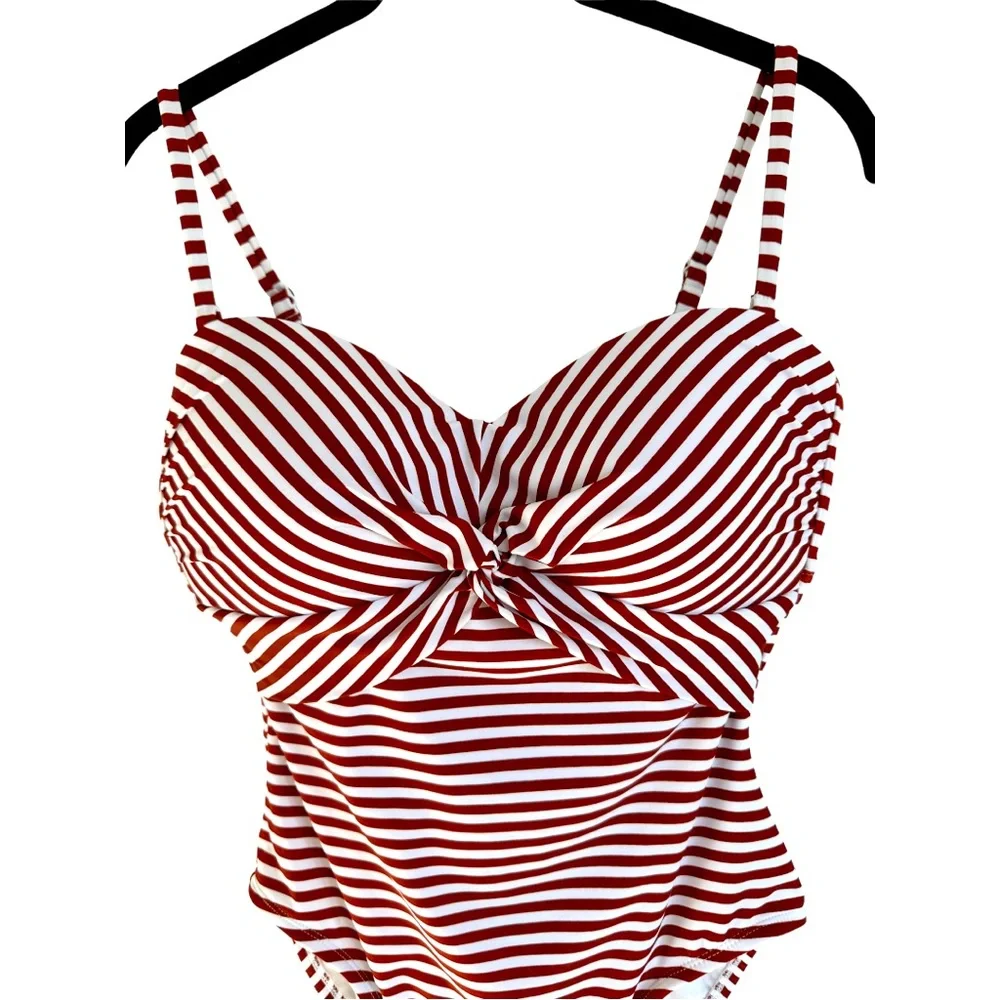 Kona Sol One Piece Striped Twist  Swim Suit Size Medium - Picture 7 of 12